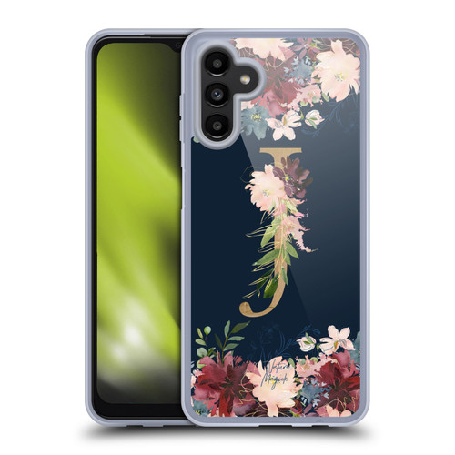 Nature Magick Floral Monogram Gold Navy Letter J Soft Gel Case for Samsung Galaxy A13 5G (2021)