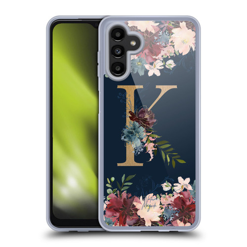 Nature Magick Floral Monogram Gold Navy Letter K Soft Gel Case for Samsung Galaxy A13 5G (2021)