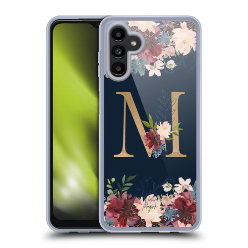 Nature Magick Floral Monogram Gold Navy Letter M Soft Gel Case for Samsung Galaxy A13 5G (2021)