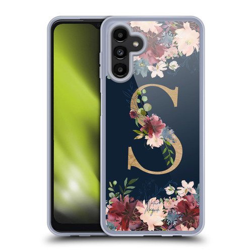 Nature Magick Floral Monogram Gold Navy 2 Letter S Soft Gel Case for Samsung Galaxy A13 5G (2021)