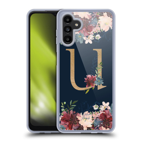 Nature Magick Floral Monogram Gold Navy 2 Letter U Soft Gel Case for Samsung Galaxy A13 5G (2021)