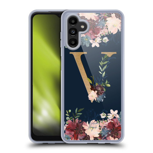 Nature Magick Floral Monogram Gold Navy 2 Letter V Soft Gel Case for Samsung Galaxy A13 5G (2021)
