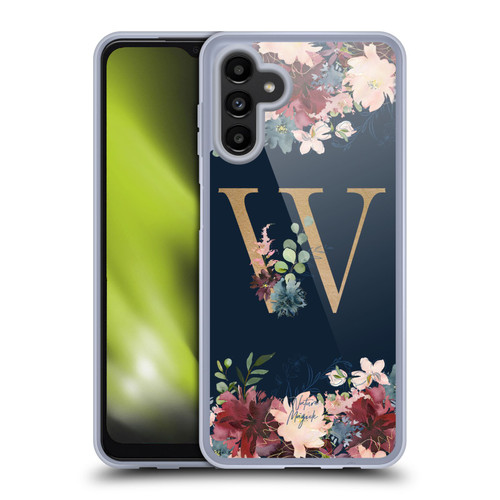 Nature Magick Floral Monogram Gold Navy 2 Letter W Soft Gel Case for Samsung Galaxy A13 5G (2021)