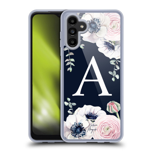 Nature Magick Floral Monogram Navy Flowers 1 Letter A Soft Gel Case for Samsung Galaxy A13 5G (2021)