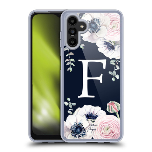 Nature Magick Floral Monogram Navy Flowers 1 Letter F Soft Gel Case for Samsung Galaxy A13 5G (2021)