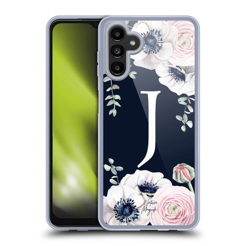 Nature Magick Floral Monogram Navy Flowers 1 Letter J Soft Gel Case for Samsung Galaxy A13 5G (2021)