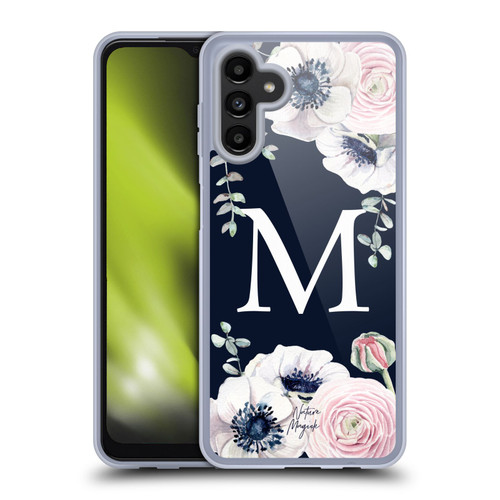 Nature Magick Floral Monogram Navy Flowers 1 Letter M Soft Gel Case for Samsung Galaxy A13 5G (2021)