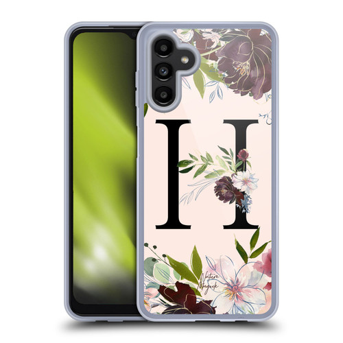 Nature Magick Rose Gold Flowers Monogram 1 Letter H Soft Gel Case for Samsung Galaxy A13 5G (2021)