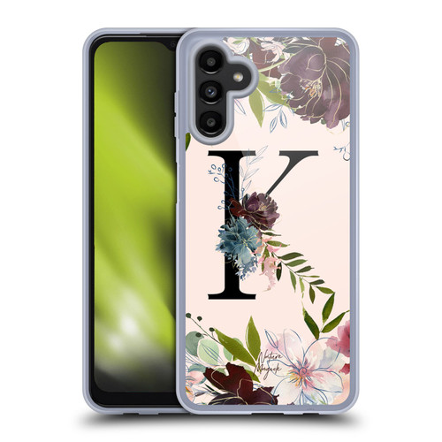 Nature Magick Rose Gold Flowers Monogram 1 Letter K Soft Gel Case for Samsung Galaxy A13 5G (2021)