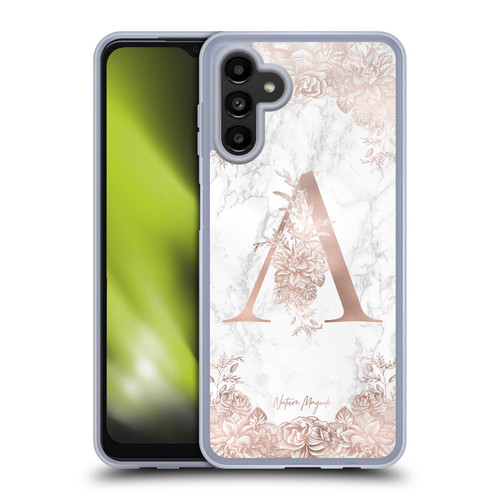 Nature Magick Rose Gold Marble Monogram Letter A Soft Gel Case for Samsung Galaxy A13 5G (2021)