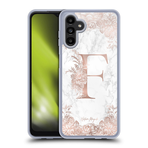 Nature Magick Rose Gold Marble Monogram Letter F Soft Gel Case for Samsung Galaxy A13 5G (2021)