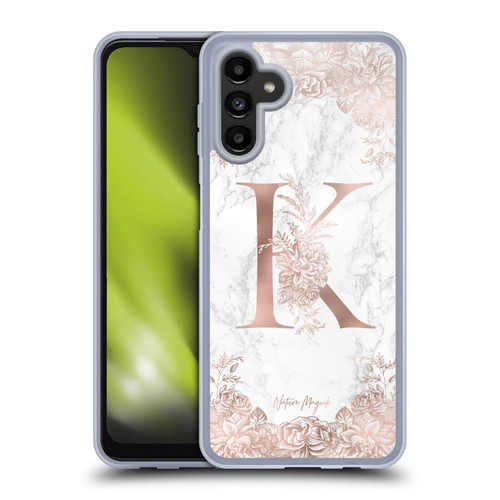 Nature Magick Rose Gold Marble Monogram Letter K Soft Gel Case for Samsung Galaxy A13 5G (2021)