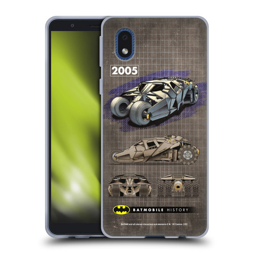 Batman DC Comics Batmobile History 2005 Dark Knight Trilogy Soft Gel Case for Samsung Galaxy A01 Core (2020)