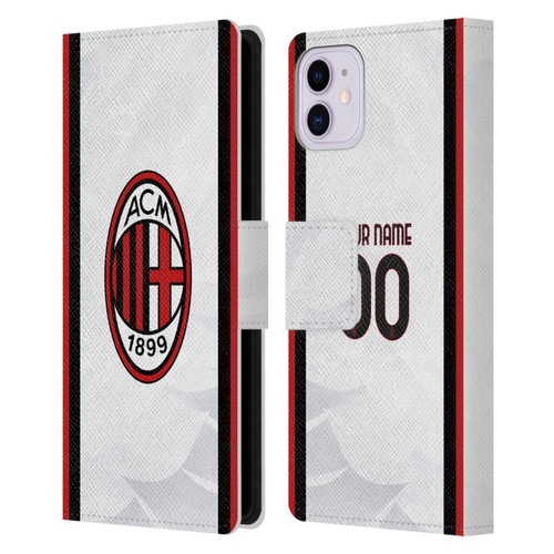 Custom Customised Personalised AC Milan 2026/27 Crest Kit Away Leather Book Wallet Case Cover For Apple iPhone 11