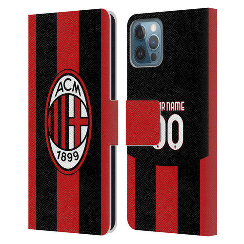 Custom Customised Personalised AC Milan 2026/27 Crest Kit Home Leather Book Wallet Case Cover For Apple iPhone 12 / iPhone 12 Pro