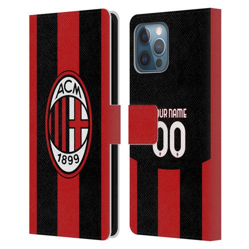 Custom Customised Personalised AC Milan 2026/27 Crest Kit Home Leather Book Wallet Case Cover For Apple iPhone 12 Pro Max
