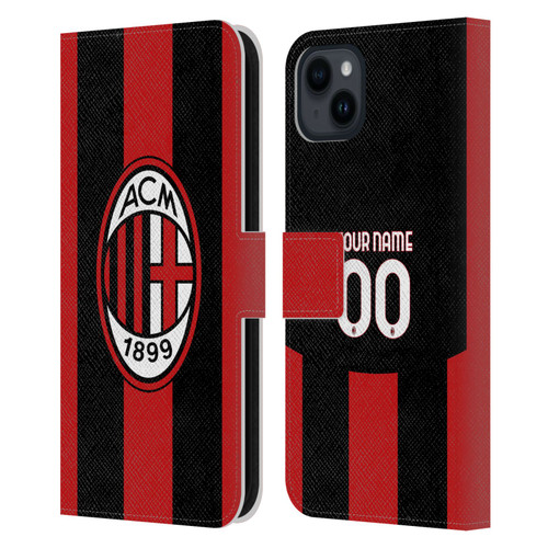 Custom Customised Personalised AC Milan 2026/27 Crest Kit Home Leather Book Wallet Case Cover For Apple iPhone 15 Plus