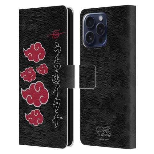 Naruto Shippuden Art Akatsuki Logotype Leather Book Wallet Case Cover For Apple iPhone 16 Pro Max