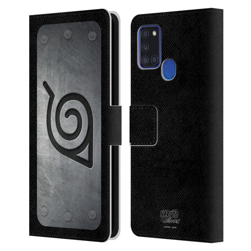 Naruto Shippuden Iconic Konoha Headband Leather Book Wallet Case Cover For Samsung Galaxy A21s (2020)