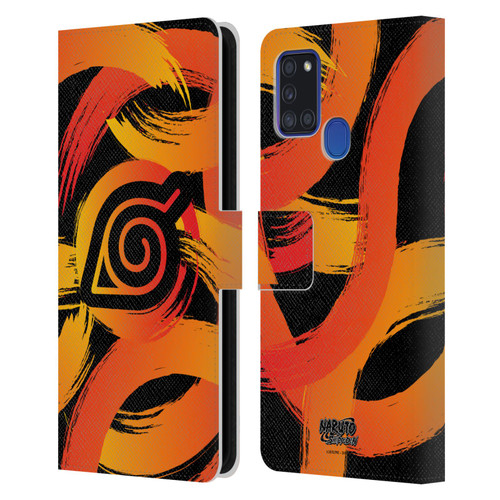 Naruto Shippuden Iconic Konoha Nine Tails Leather Book Wallet Case Cover For Samsung Galaxy A21s (2020)