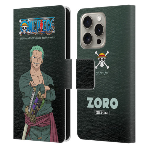 One Piece Graphic Art Roronoa Zoro Leather Book Wallet Case Cover For Apple iPhone 16 Pro