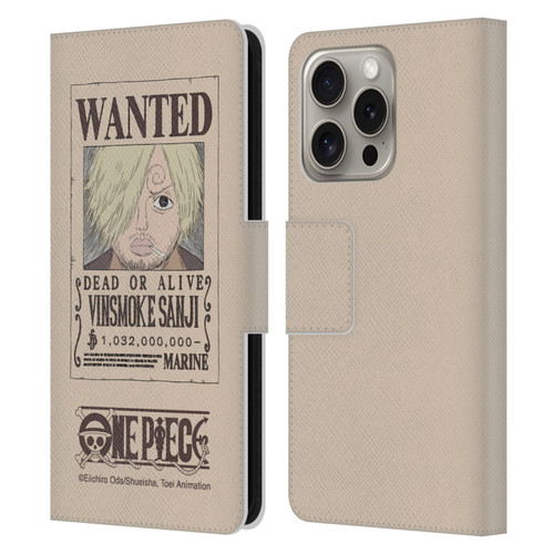 One Piece Wanted Poster Sanji Leather Book Wallet Case Cover For Apple iPhone 16 Pro