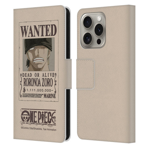 One Piece Wanted Poster Roronoa Zoro Leather Book Wallet Case Cover For Apple iPhone 16 Pro