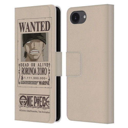 One Piece Wanted Poster Roronoa Zoro Leather Book Wallet Case Cover For Apple iPhone 16e / Apple iPhone 17e