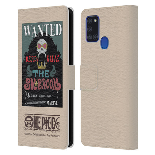 One Piece Wanted Poster Brook Leather Book Wallet Case Cover For Samsung Galaxy A21s (2020)