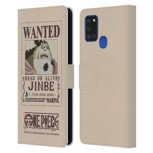 One Piece Wanted Poster Jinbe Leather Book Wallet Case Cover For Samsung Galaxy A21s (2020)