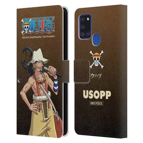 One Piece Graphic Art Usopp Leather Book Wallet Case Cover For Samsung Galaxy A21s (2020)