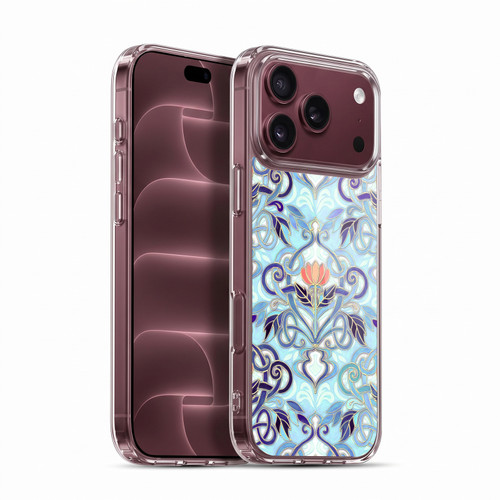 Micklyn Le Feuvre Patterns 2 Indigo Blue Art Nouveau With Peach Flowers Soft Gel Case for Apple iPhone 18 Pro Max