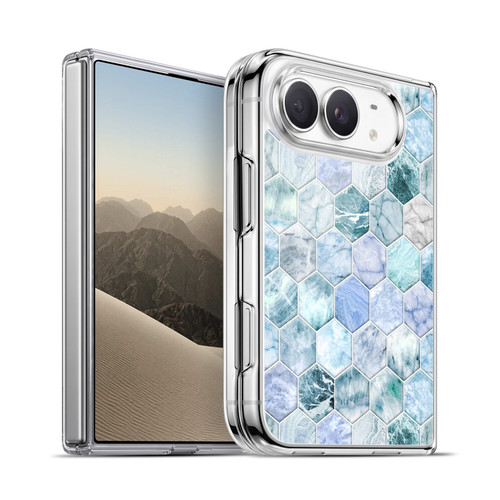 Micklyn Le Feuvre Marble Patterns Ice Blue And Jade Stone And Hexagon Tiles Soft Gel Case for Apple iPhone Duo