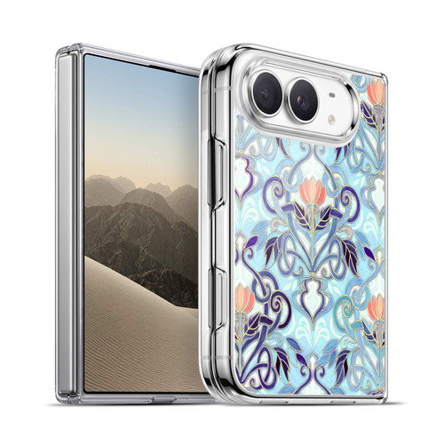 Micklyn Le Feuvre Patterns 2 Indigo Blue Art Nouveau With Peach Flowers Soft Gel Case for Apple iPhone Duo