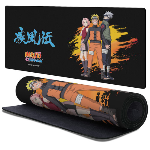 Naruto Shippuden Graphics Team 7 Black Gaming Office Desk PC Keyboard Mouse Mat Pad 37.4 x 15.75 x 0.16 inches (900 x 400 mm) - XL
