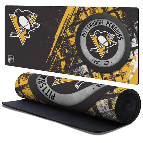NHL Pittsburgh Penguins Team Puck Gaming Office Desk PC Keyboard Mouse Mat Pad 37.4 x 15.75 x 0.16 inches (900 x 400 mm) - XL