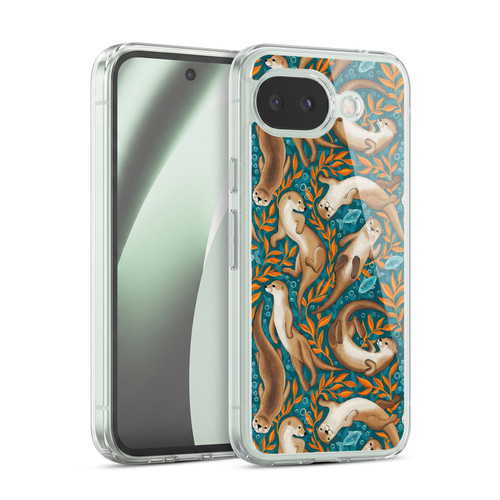 Micklyn Le Feuvre Flora And Fauna Swimming Otters in Teal Orange Soft Gel Case for Google Pixel 10a