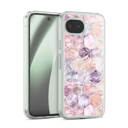 Micklyn Le Feuvre Marble Patterns Rose Quartz And Amethyst Stone And Hexagon Tile Soft Gel Case for Google Pixel 10a