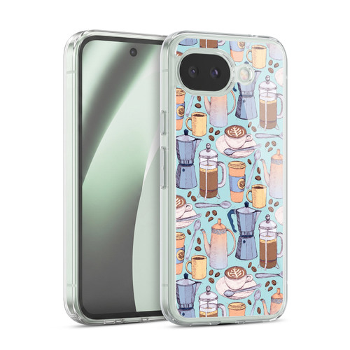 Micklyn Le Feuvre Patterns 2 Coffee Love On Blue Soft Gel Case for Google Pixel 10a