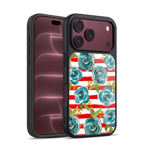 Haley Bush Floral Painting Blue Rose Red Stripe Gel Armour Case For Apple iPhone 18 Pro