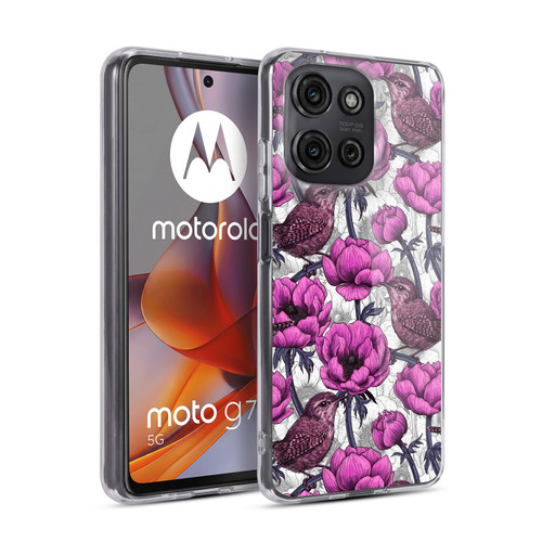 Katerina Kirilova Floral Patterns Wrens In Anemone Garden Soft Gel Case for Motorola Moto G75