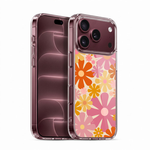 Kierkegaard Design Studio Retro Abstract Patterns Pink Orange Thulian Flowers Soft Gel Case for Apple iPhone 18 Pro