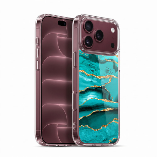 UtArt Malachite Emerald Aquamarine Gold Waves Soft Gel Case for Apple iPhone 18 Pro Max