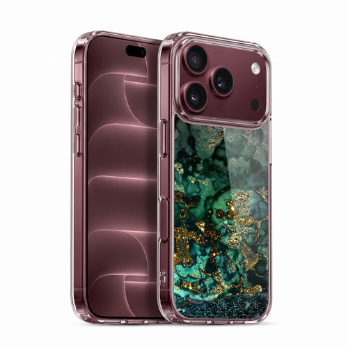 UtArt Malachite Emerald Gold And Seafoam Green Soft Gel Case for Apple iPhone 18 Pro
