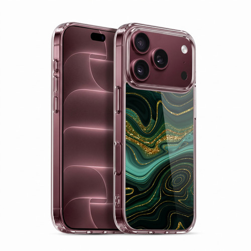 UtArt Malachite Emerald Gilded Teal Soft Gel Case for Apple iPhone 18 Pro