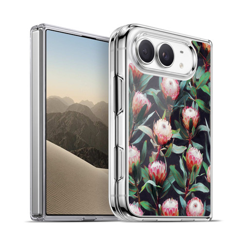 Micklyn Le Feuvre Florals 2 Evening Proteas Pink On Charcoal Soft Gel Case for Apple iPhone Duo