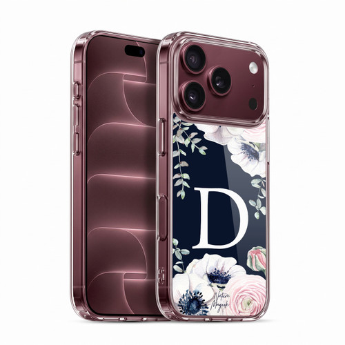 Nature Magick Floral Monogram Navy Flowers 1 Letter D Soft Gel Case for Apple iPhone 18 Pro