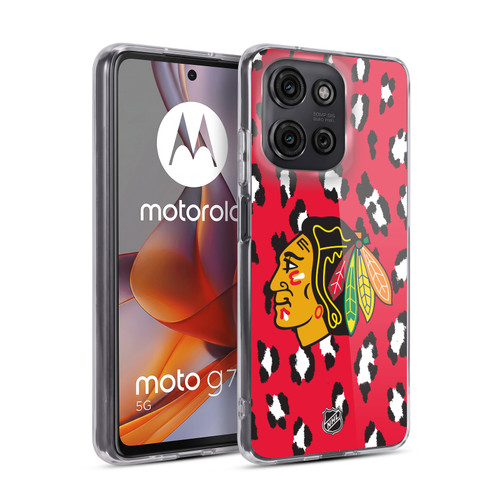 NHL Chicago Blackhawks Leopard Patten Soft Gel Case for Motorola Moto G75