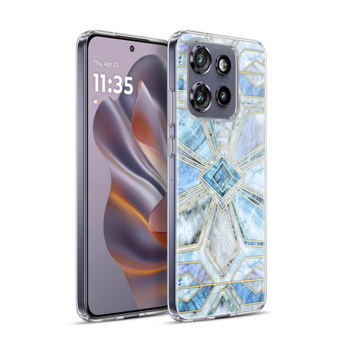 Micklyn Le Feuvre Marble Patterns Geometric Gilded Stone Tiles In Soft Blues Soft Gel Case for Motorola Edge 50 Neo