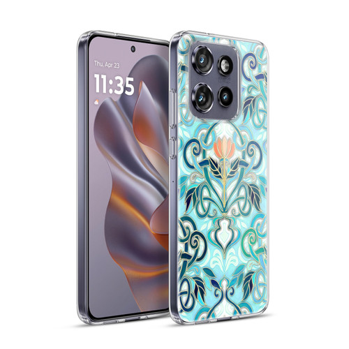 Micklyn Le Feuvre Patterns 2 Ocean Aqua Art Nouveau With Peach Flowers Soft Gel Case for Motorola Edge 50 Neo